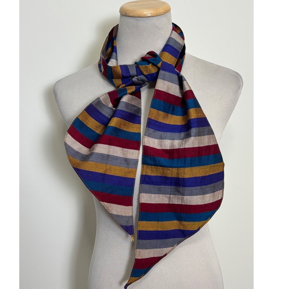 Roy Strauss Vintage Silk Scarf OS Striped Multi Color USA Slim Purse Pony Tail